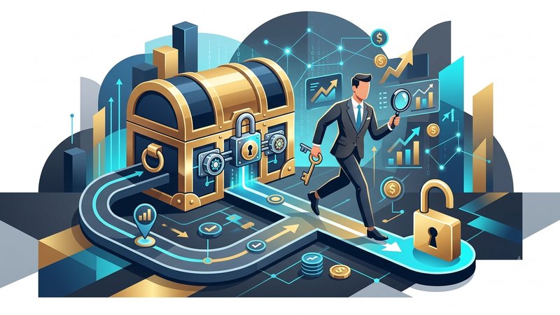 Современная иллюстрация с золотыми элементами для анализа бонусов и условий ролловера VIP-аккаунтов.